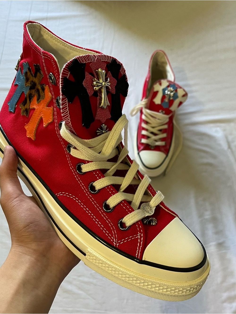 Red Chrome Hearts Converse Remake